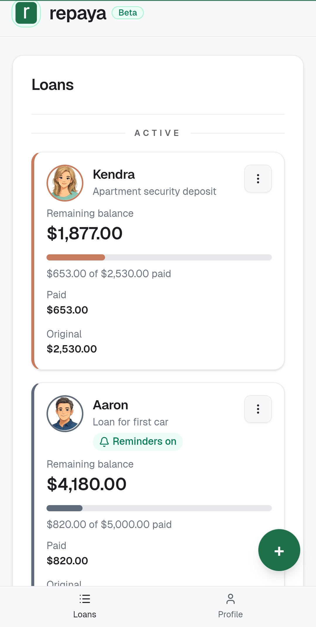 Repaya loan listing screen
